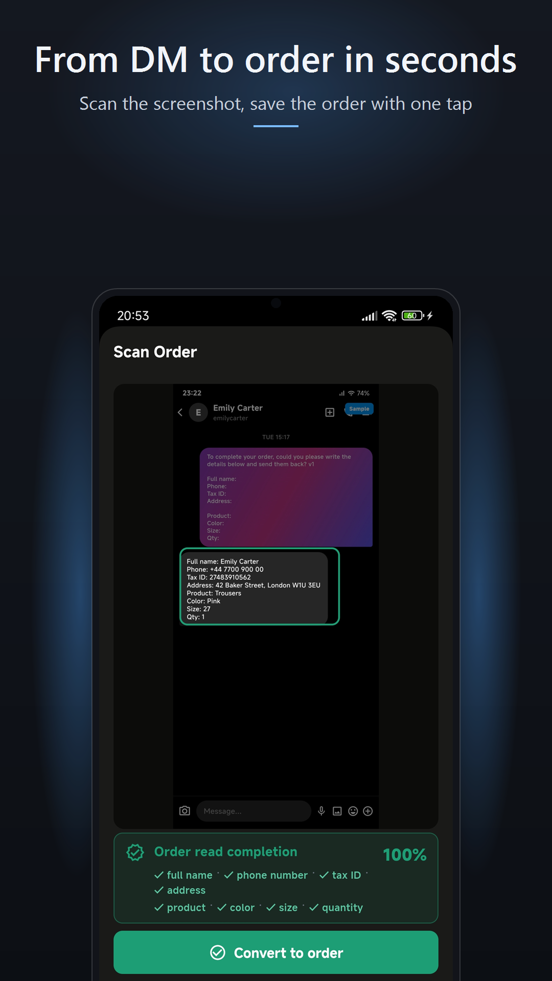 Order scan OCR