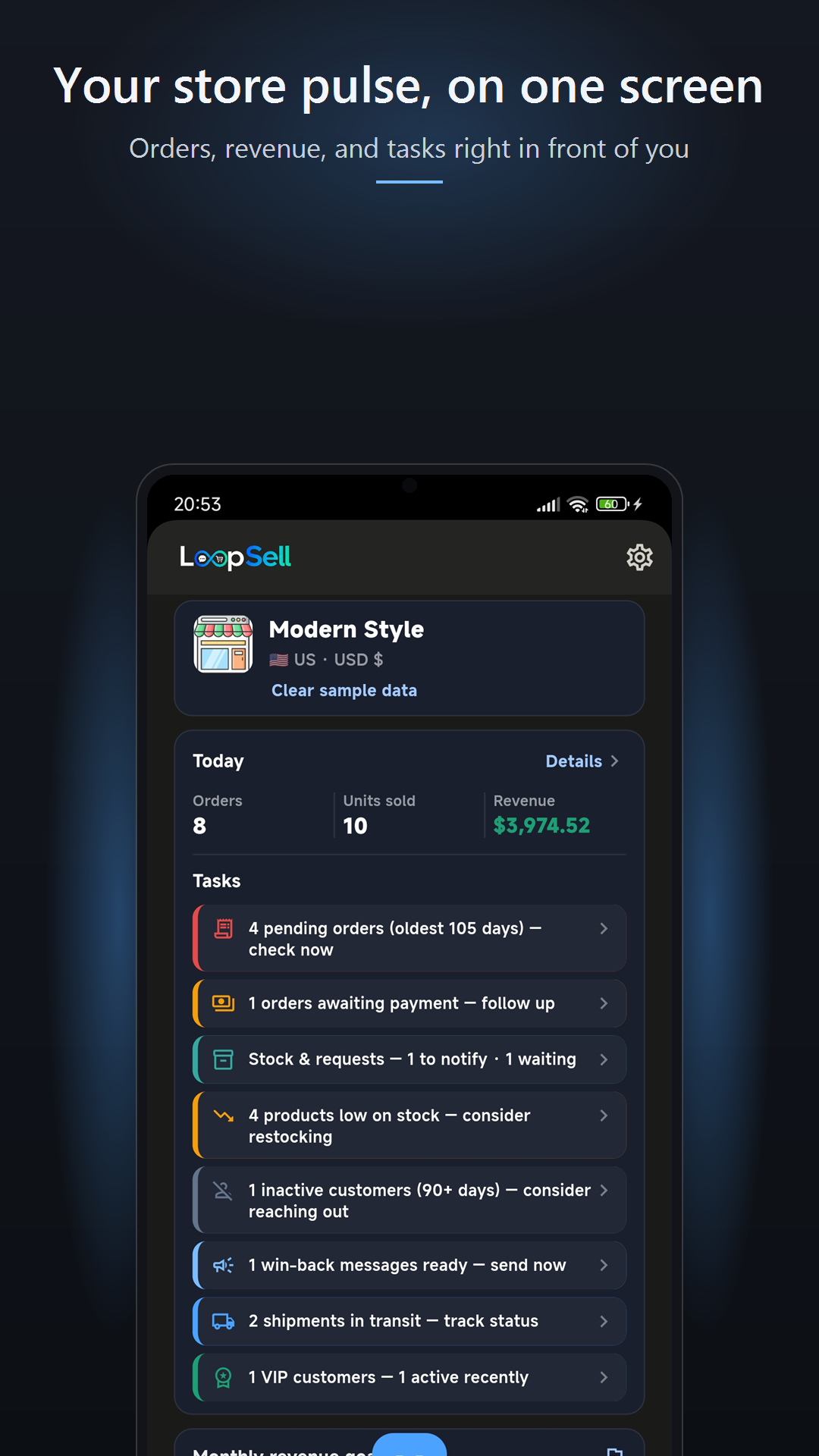 LoopEraSell home dashboard on a phone