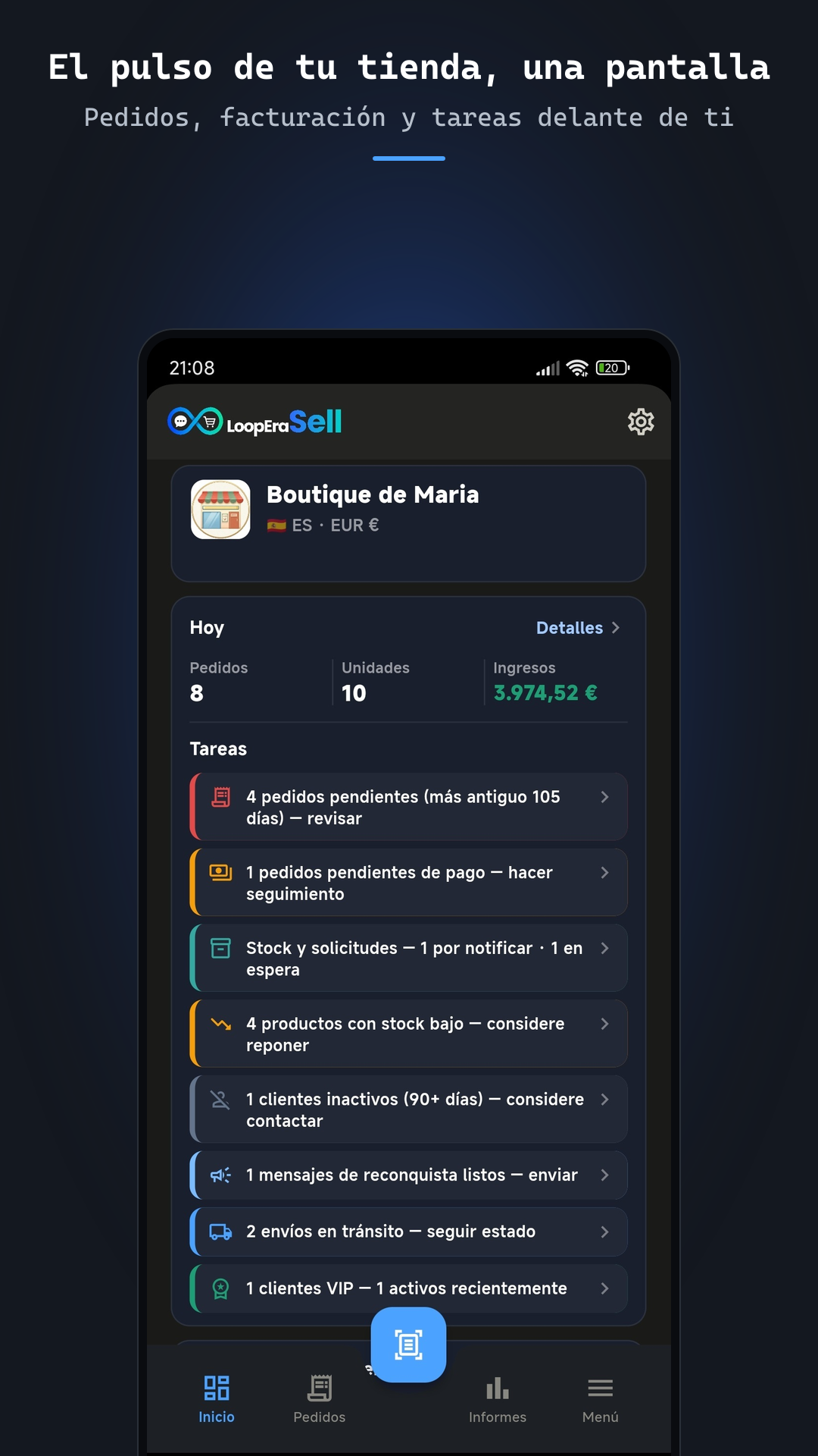 App LoopEraSell de social selling y social commerce — pantalla de inicio