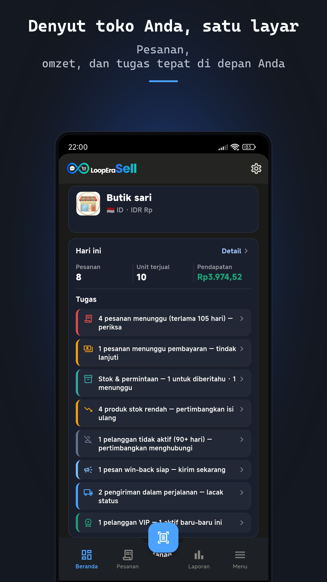 Aplikasi social selling dan social commerce LoopEraSell — layar beranda