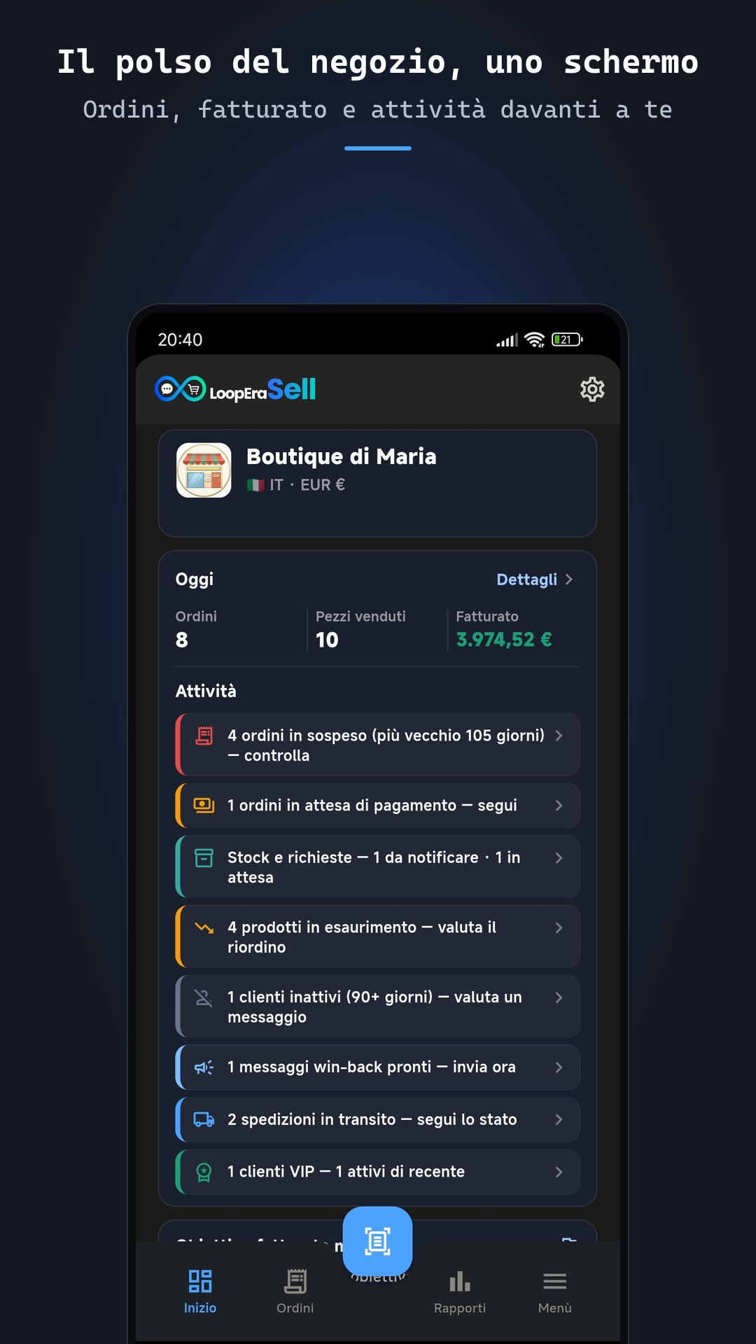 App LoopEraSell di social selling e social commerce — schermata home