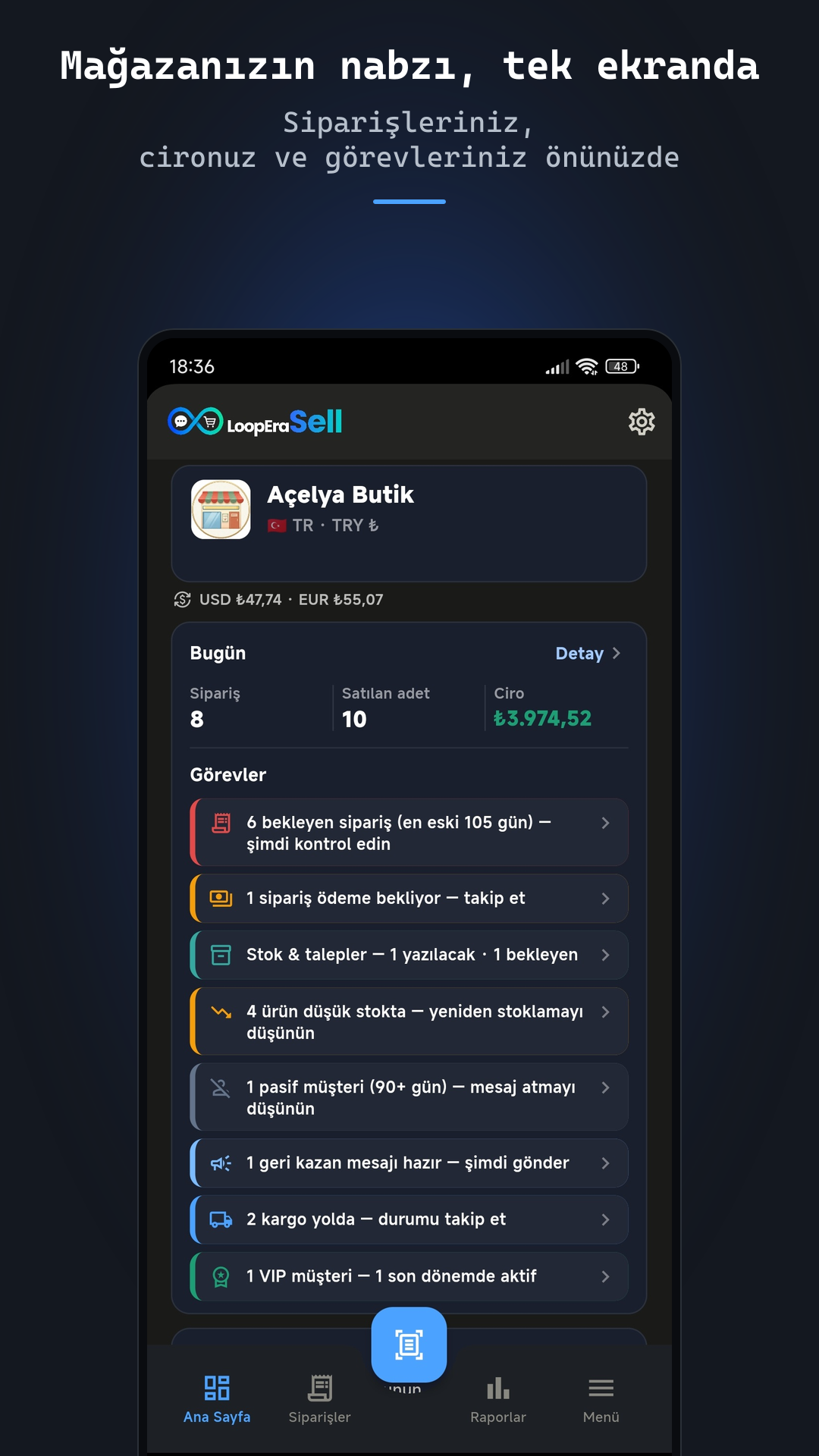 LoopEraSell sosyal satış ve sosyal ticaret uygulaması — ana ekran